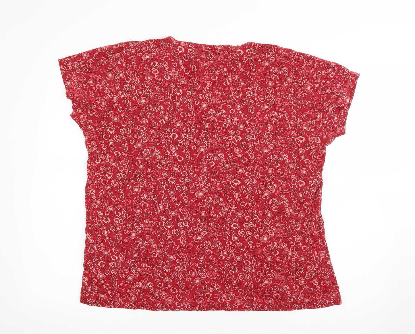 Debenhams Womens Red Floral Cotton Basic T-Shirt Size 18 Round Neck