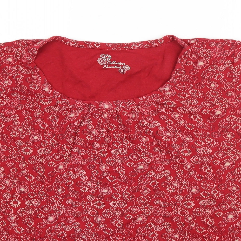 Debenhams Womens Red Floral Cotton Basic T-Shirt Size 18 Round Neck