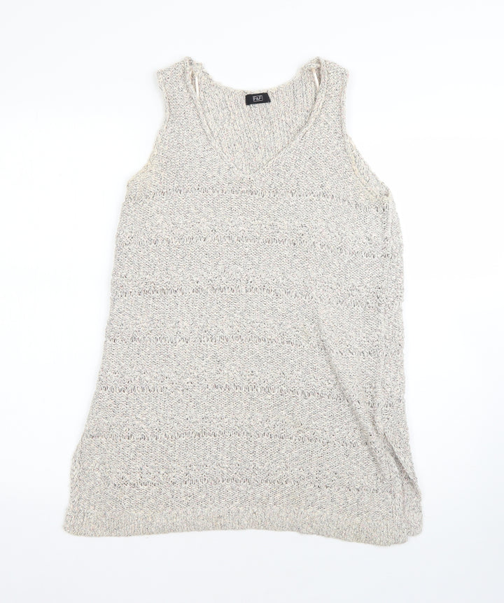 F&F Womens Beige Round Neck  Cotton Pullover Jumper Size 14