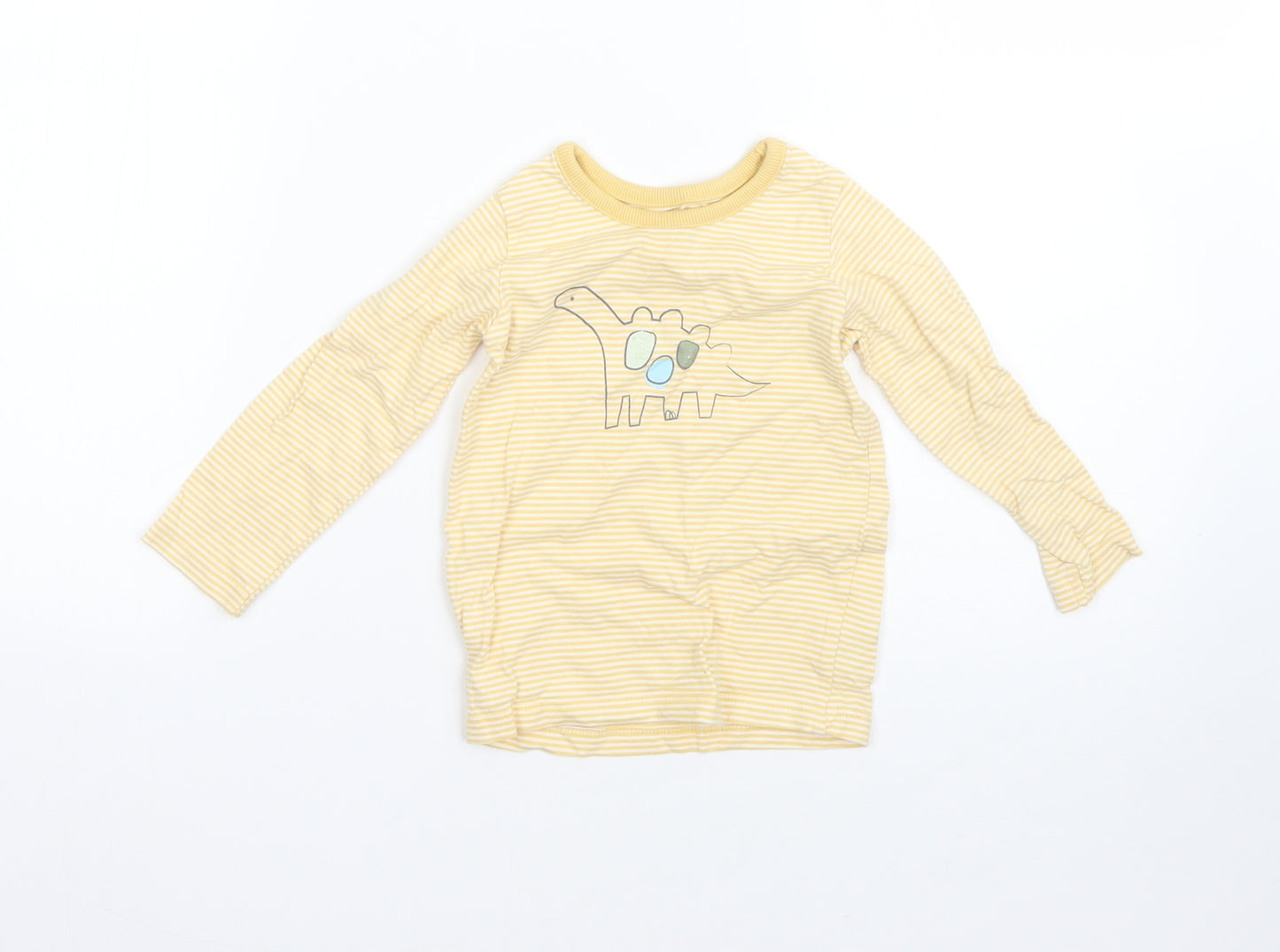 George Boys Yellow Striped Cotton Basic T-Shirt Size 12-18 Months Round Neck
