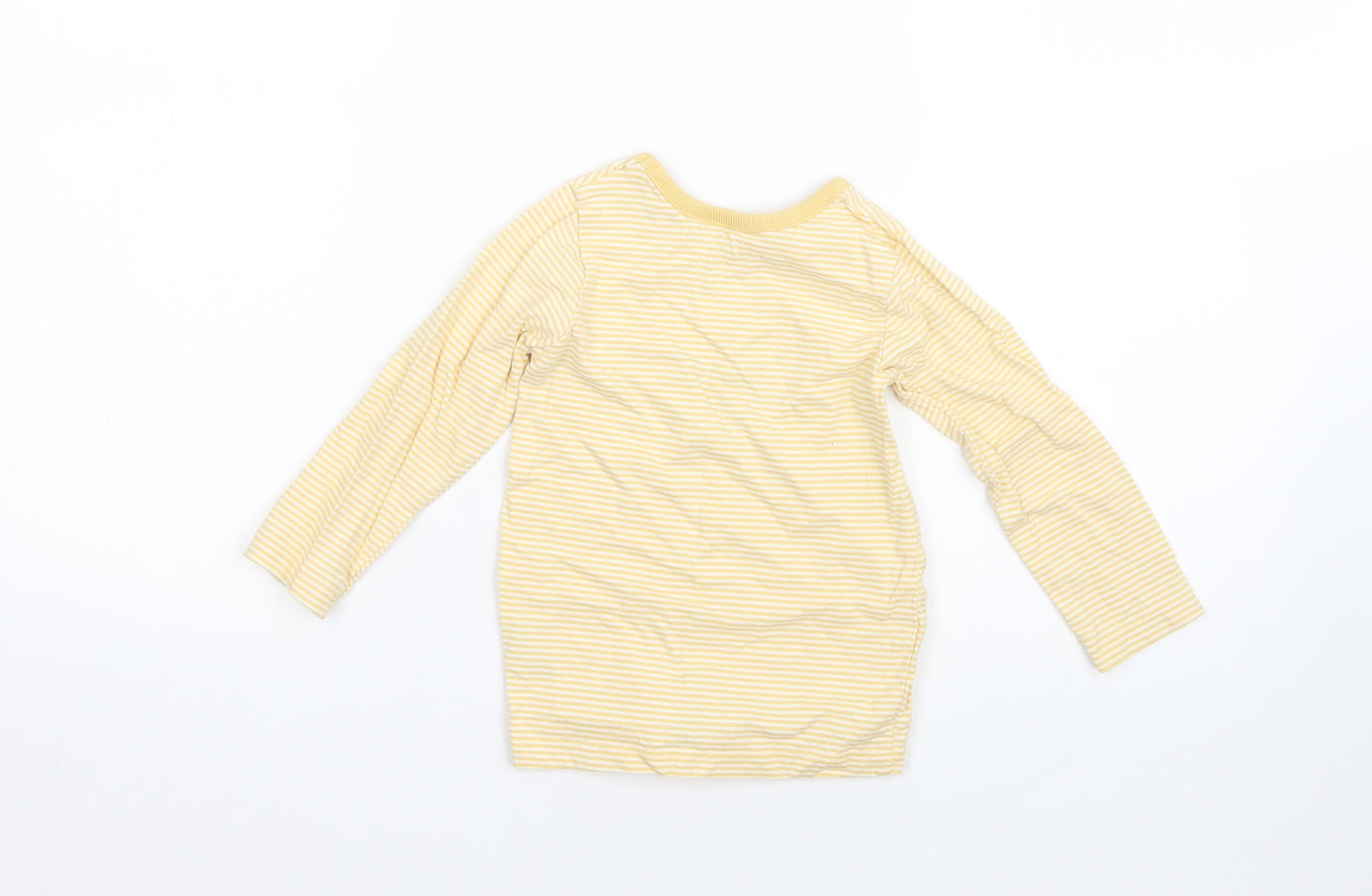 George Boys Yellow Striped Cotton Basic T-Shirt Size 12-18 Months Round Neck