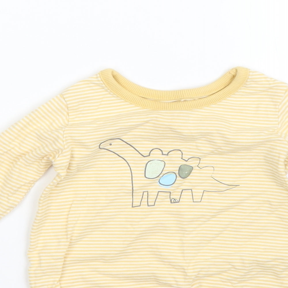 George Boys Yellow Striped Cotton Basic T-Shirt Size 12-18 Months Round Neck