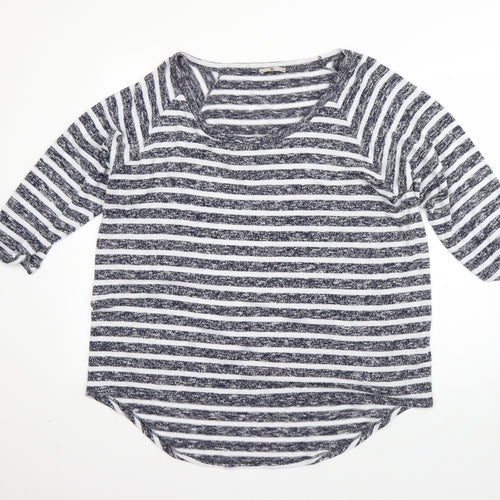 Tue Womens Blue Round Neck Striped Viscose Pullover Jumper Size 18