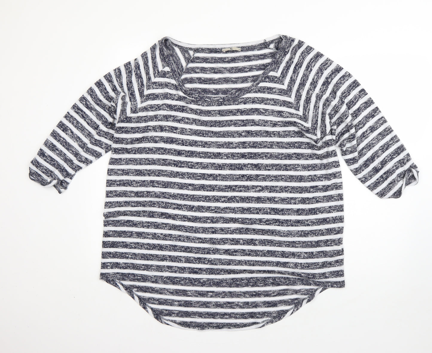 Tue Womens Blue Round Neck Striped Viscose Pullover Jumper Size 18