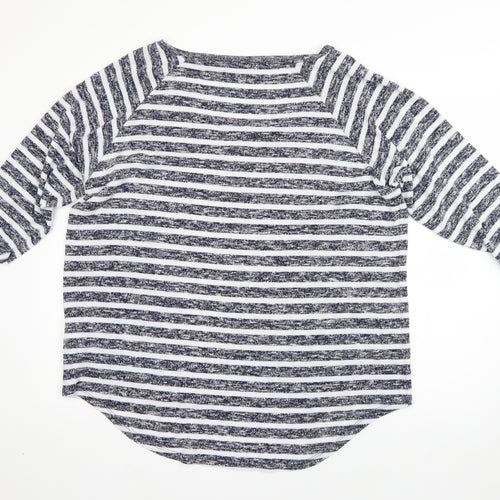 Tue Womens Blue Round Neck Striped Viscose Pullover Jumper Size 18