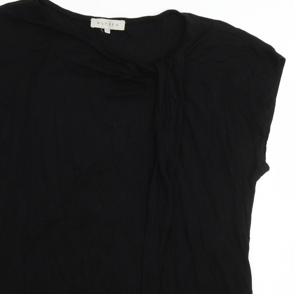 Nutmeg Womens Black  Viscose Basic Blouse Size 16 Round Neck