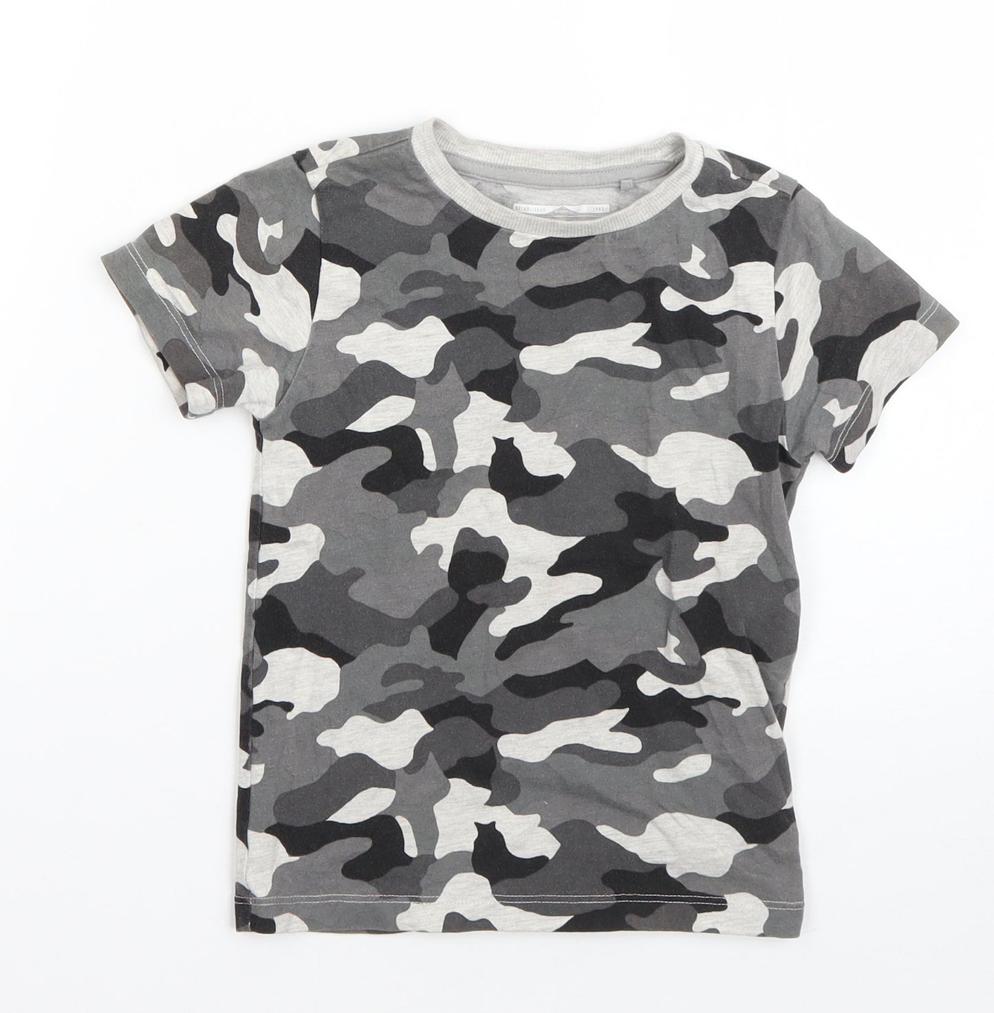 NEXT Boys Grey Camouflage Cotton Basic T-Shirt Size 3-4 Years Round Neck