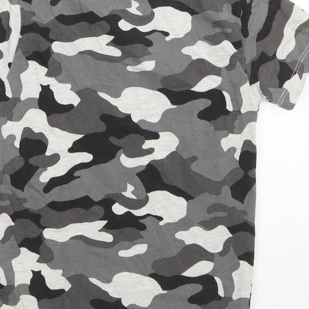 NEXT Boys Grey Camouflage Cotton Basic T-Shirt Size 3-4 Years Round Neck