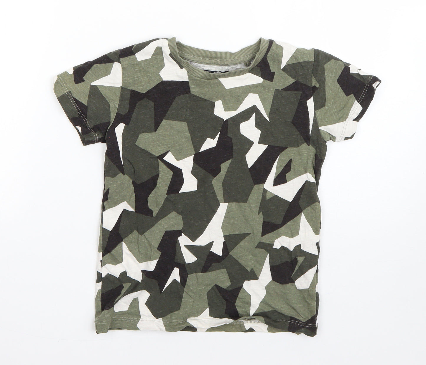 NEXT Boys Green Camouflage Cotton Basic T-Shirt Size 4-5 Years Round Neck