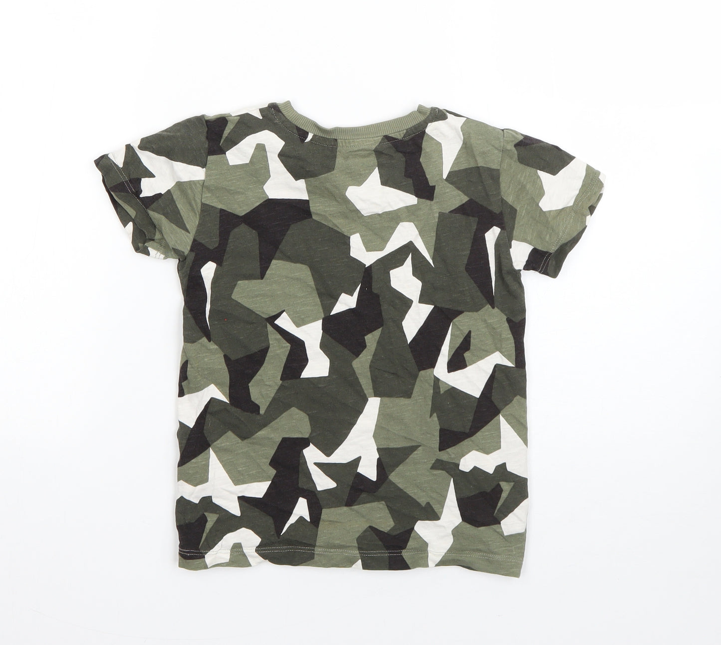 NEXT Boys Green Camouflage Cotton Basic T-Shirt Size 4-5 Years Round Neck