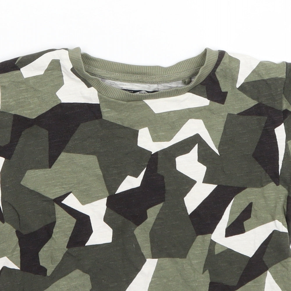 NEXT Boys Green Camouflage Cotton Basic T-Shirt Size 4-5 Years Round Neck
