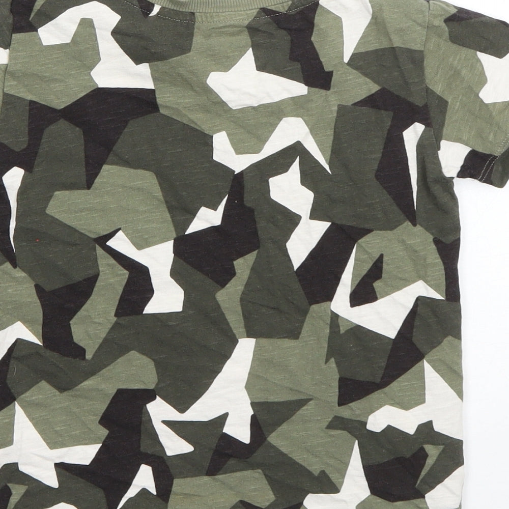 NEXT Boys Green Camouflage Cotton Basic T-Shirt Size 4-5 Years Round Neck