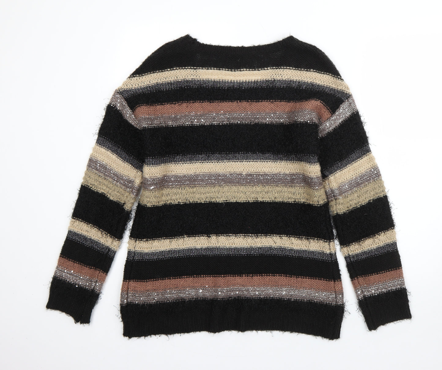 F&F Womens Multicoloured Round Neck Striped Acrylic Pullover Jumper Size 12