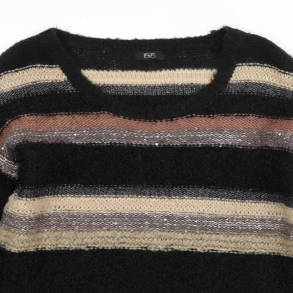 F&F Womens Multicoloured Round Neck Striped Acrylic Pullover Jumper Size 12