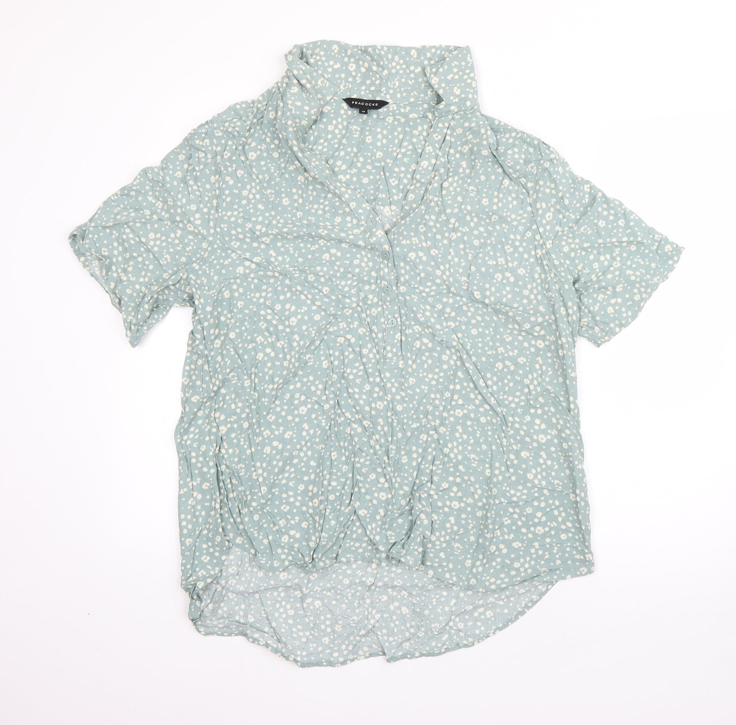 Topshop Womens Green Floral Viscose Basic Blouse Size 16 Collared