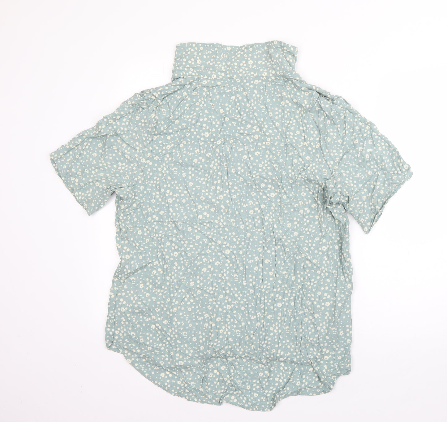 Topshop Womens Green Floral Viscose Basic Blouse Size 16 Collared