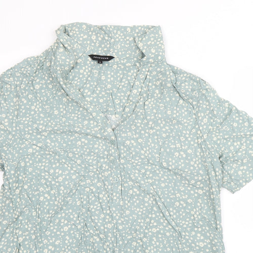 Topshop Womens Green Floral Viscose Basic Blouse Size 16 Collared