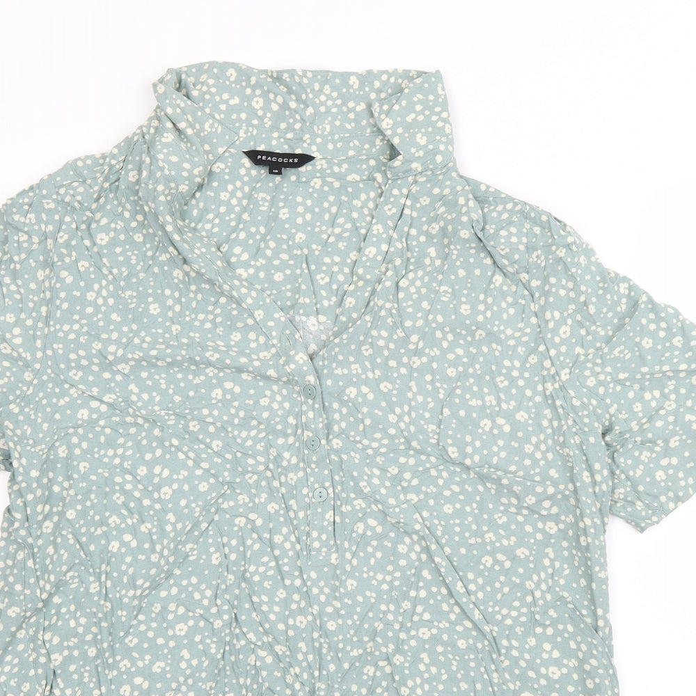 Topshop Womens Green Floral Viscose Basic Blouse Size 16 Collared