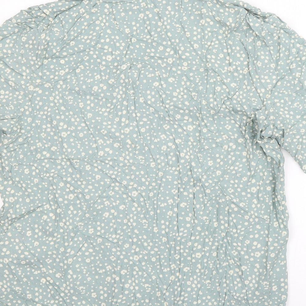 Topshop Womens Green Floral Viscose Basic Blouse Size 16 Collared