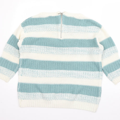 BM Womens White High Neck Striped Acrylic Pullover Jumper Size M