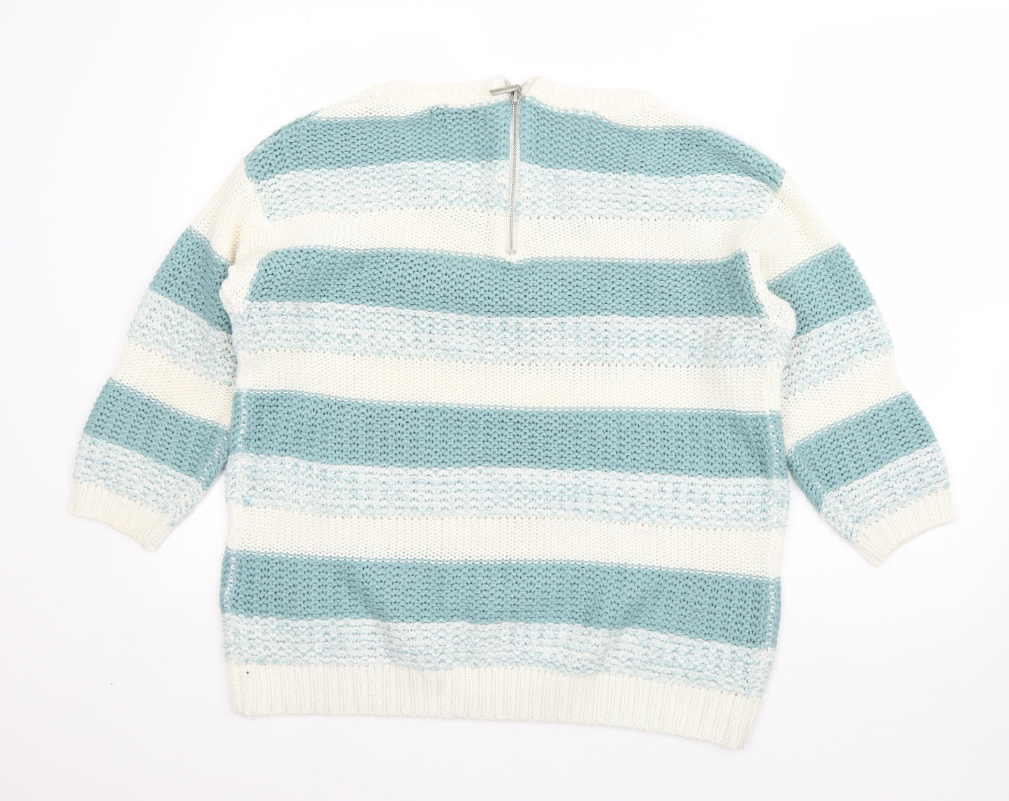BM Womens White High Neck Striped Acrylic Pullover Jumper Size M