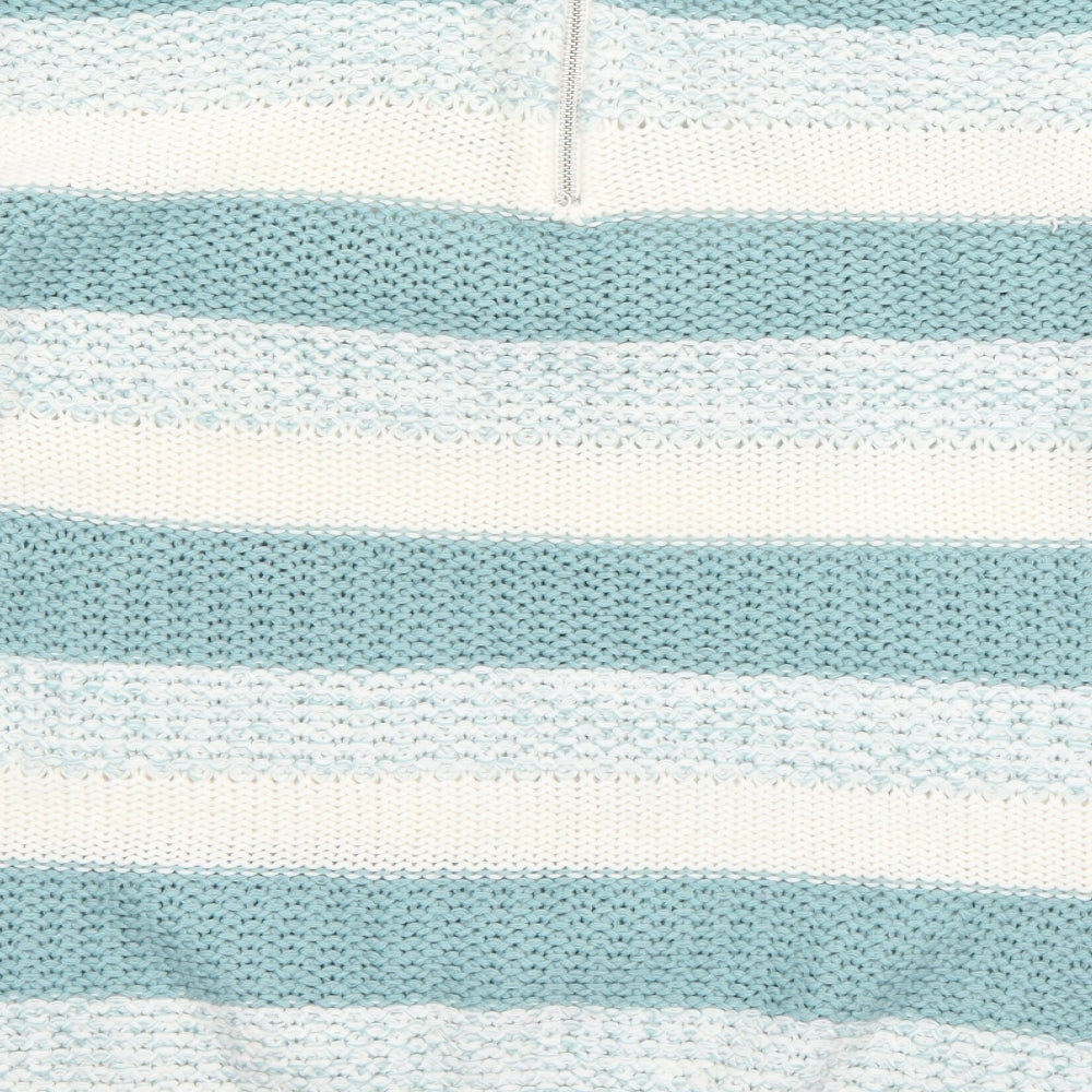 BM Womens White High Neck Striped Acrylic Pullover Jumper Size M