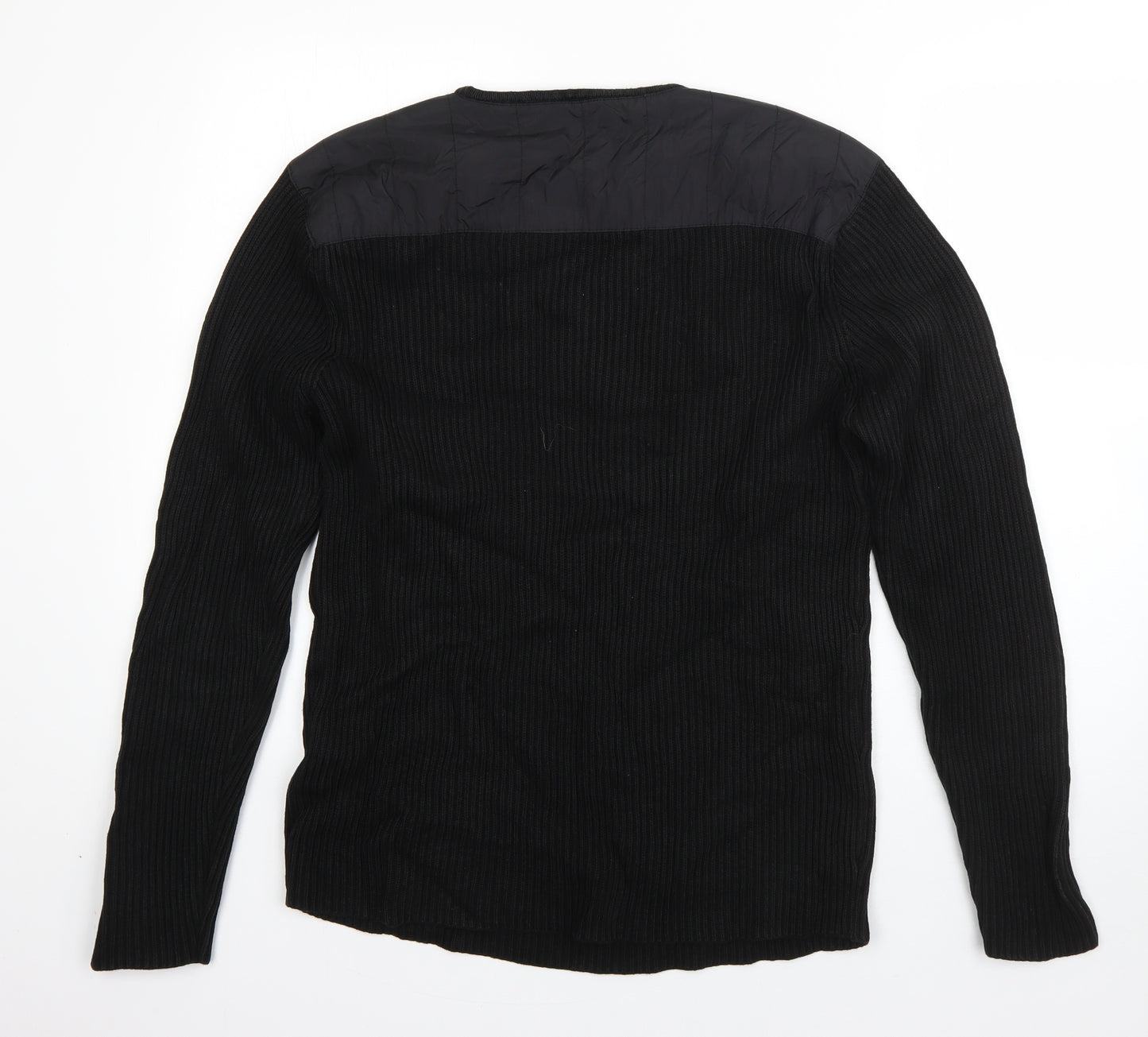 Zara Mens Black Round Neck  Cotton Pullover Jumper Size L