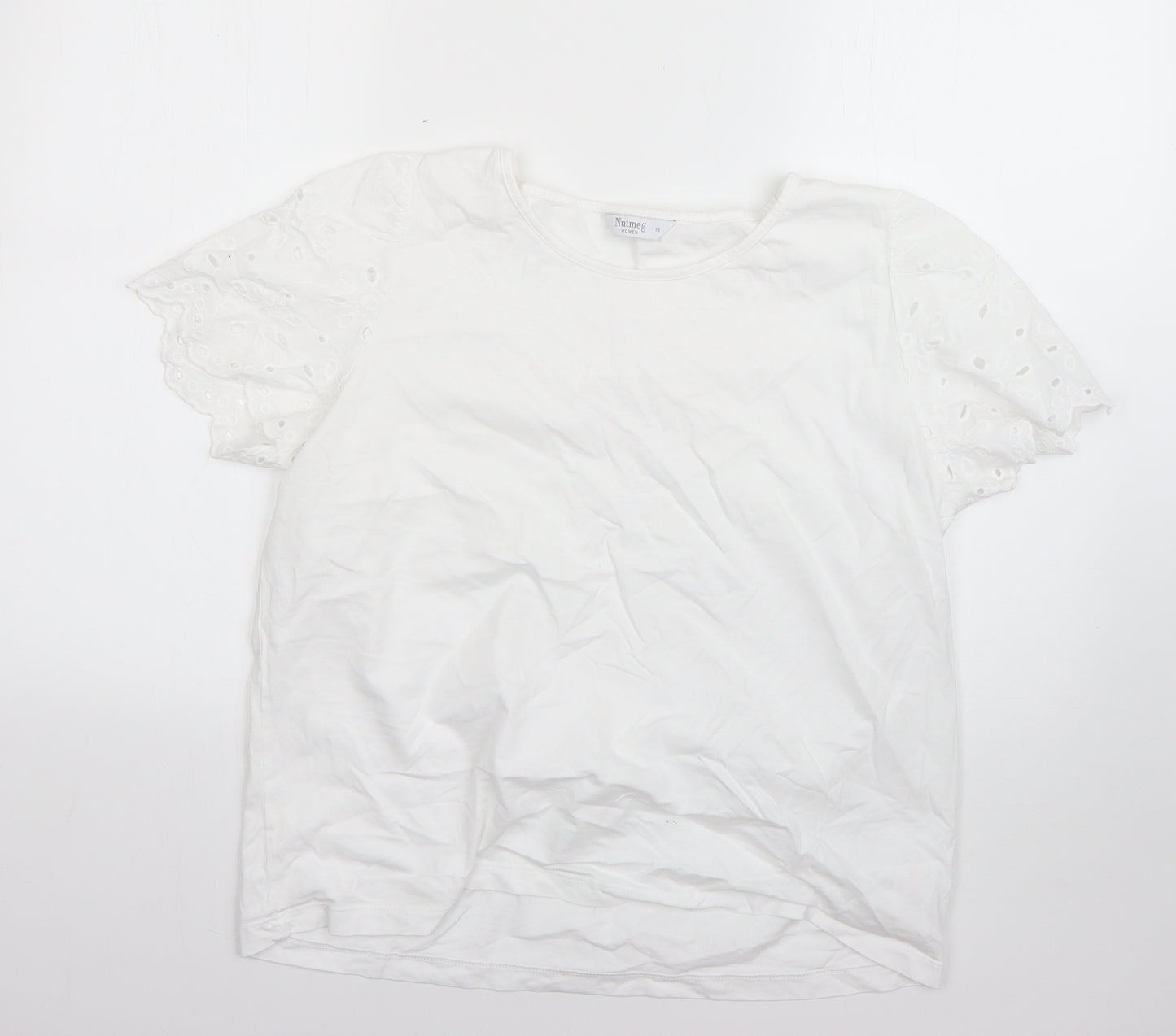 Nutmeg Womens White  Cotton Basic T-Shirt Size 12 Round Neck
