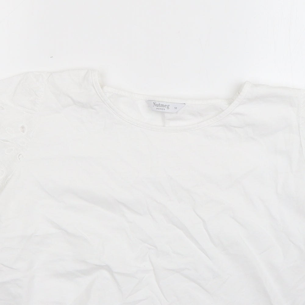 Nutmeg Womens White  Cotton Basic T-Shirt Size 12 Round Neck
