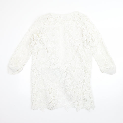 Quiz Womens White Round Neck Floral Polyester Cardigan Jumper Size 8