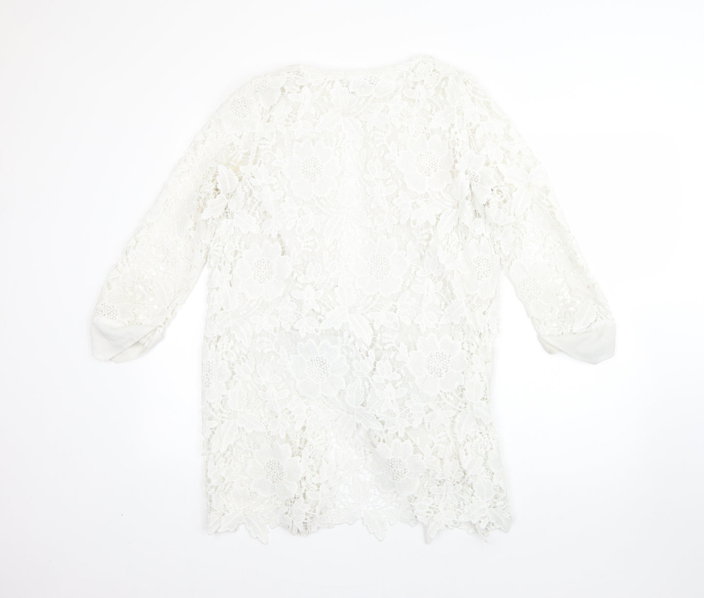 Quiz Womens White Round Neck Floral Polyester Cardigan Jumper Size 8