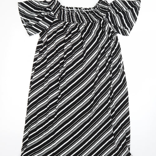 George Womens Black Striped Viscose Shift  Size L  One Shoulder