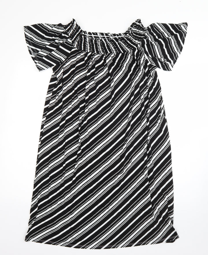 George Womens Black Striped Viscose Shift  Size L  One Shoulder