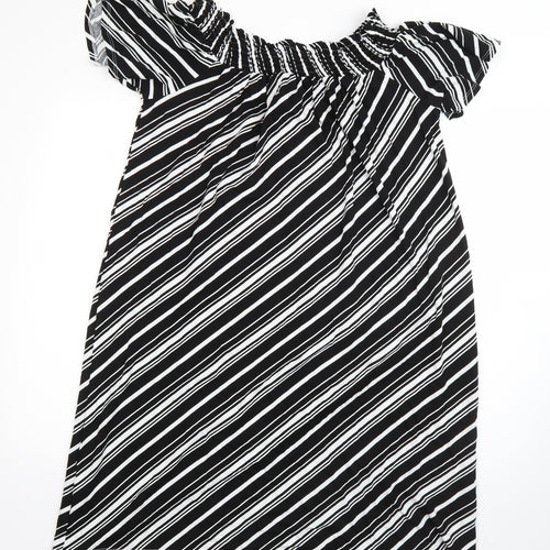 George Womens Black Striped Viscose Shift  Size L  One Shoulder