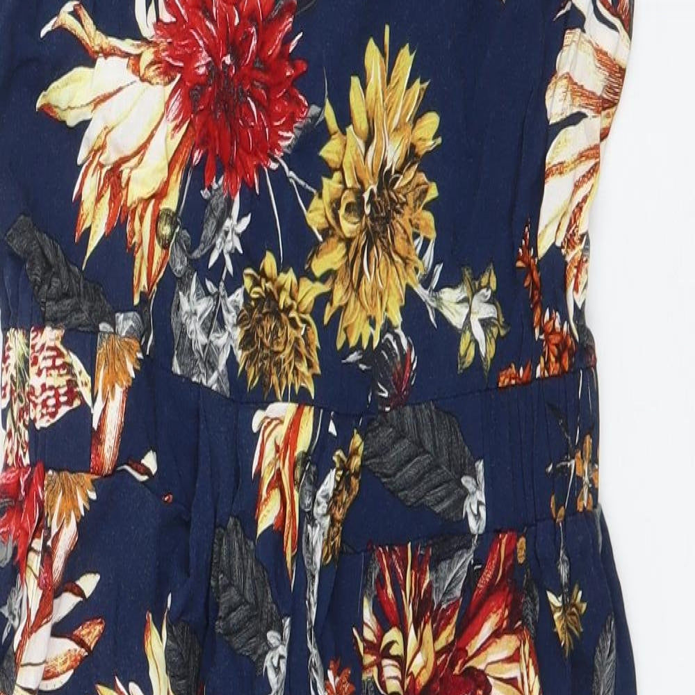 Warehouse Womens Blue Floral Viscose Shift  Size 12  V-Neck