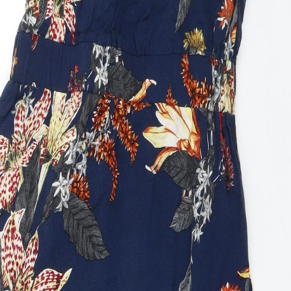 Warehouse Womens Blue Floral Viscose Shift  Size 12  V-Neck