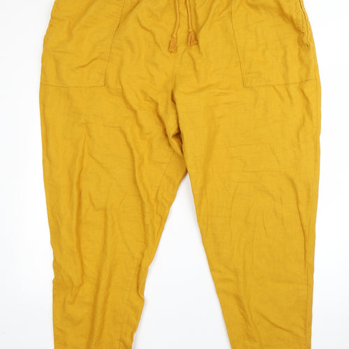 M&S Womens Yellow  Linen Harem Trousers Size 22 L28 in Regular