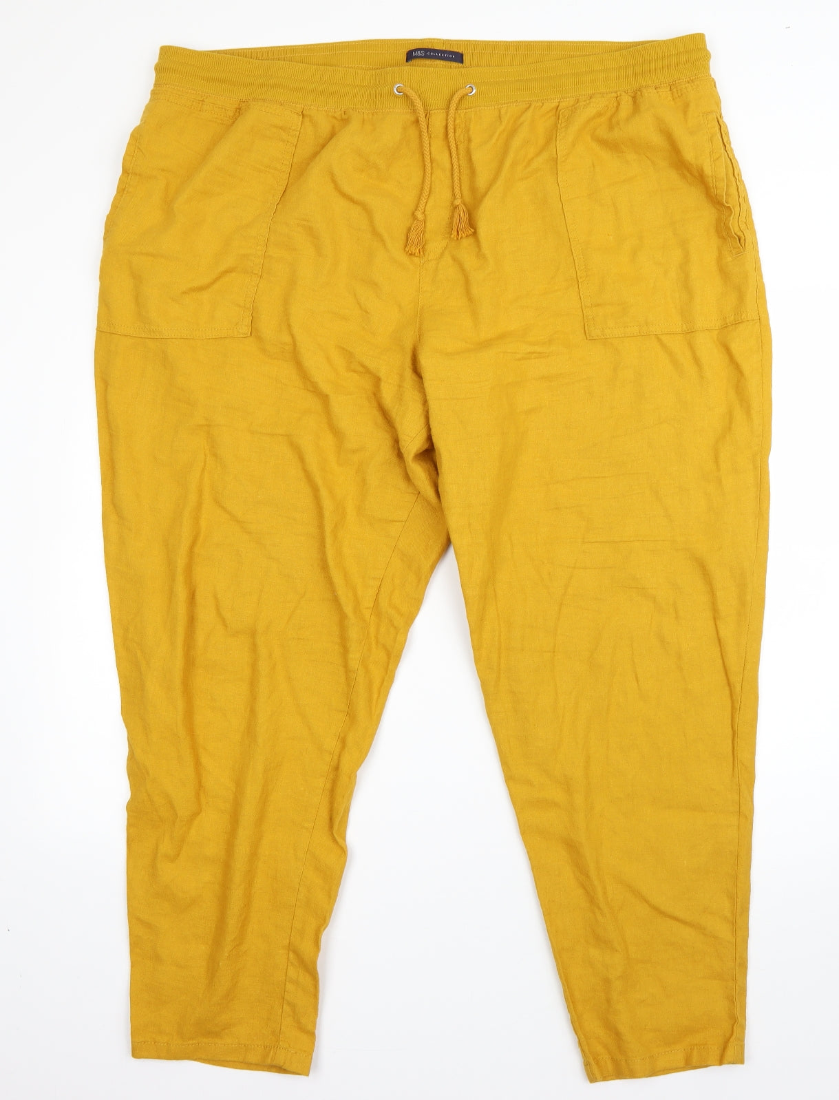 M&S Womens Yellow  Linen Harem Trousers Size 22 L28 in Regular