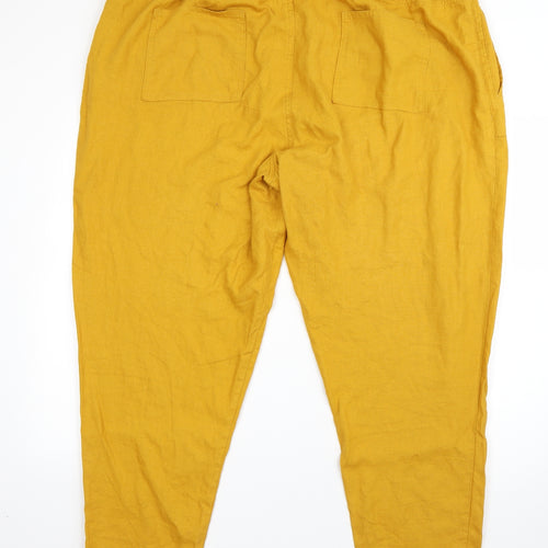 M&S Womens Yellow  Linen Harem Trousers Size 22 L28 in Regular