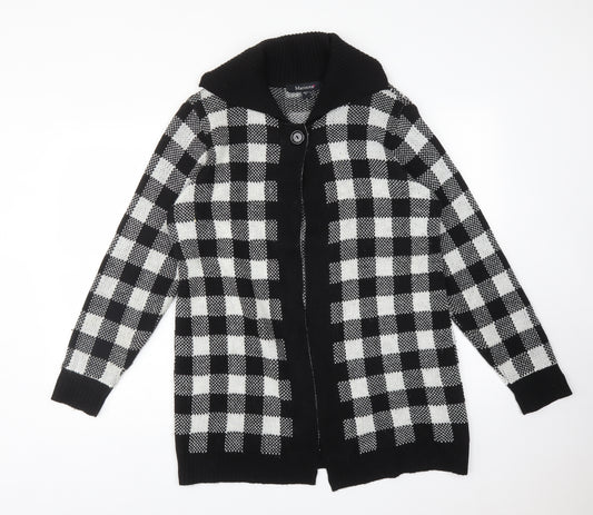 Front view of Marisota women’s multicoloured check acrylic cardigan jumper, size UK 14
