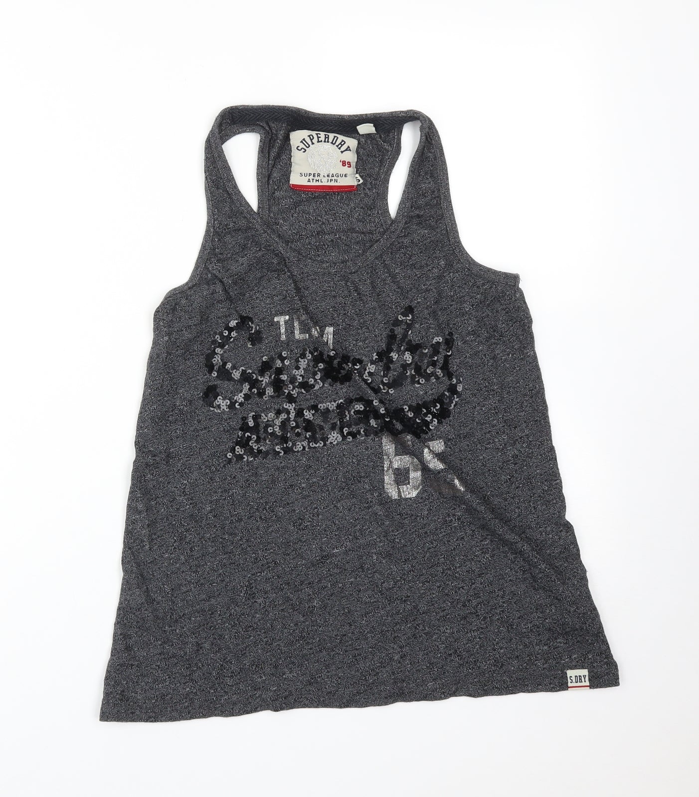 Superdry Womens Grey  Cotton Basic Tank Size 10 Scoop Neck