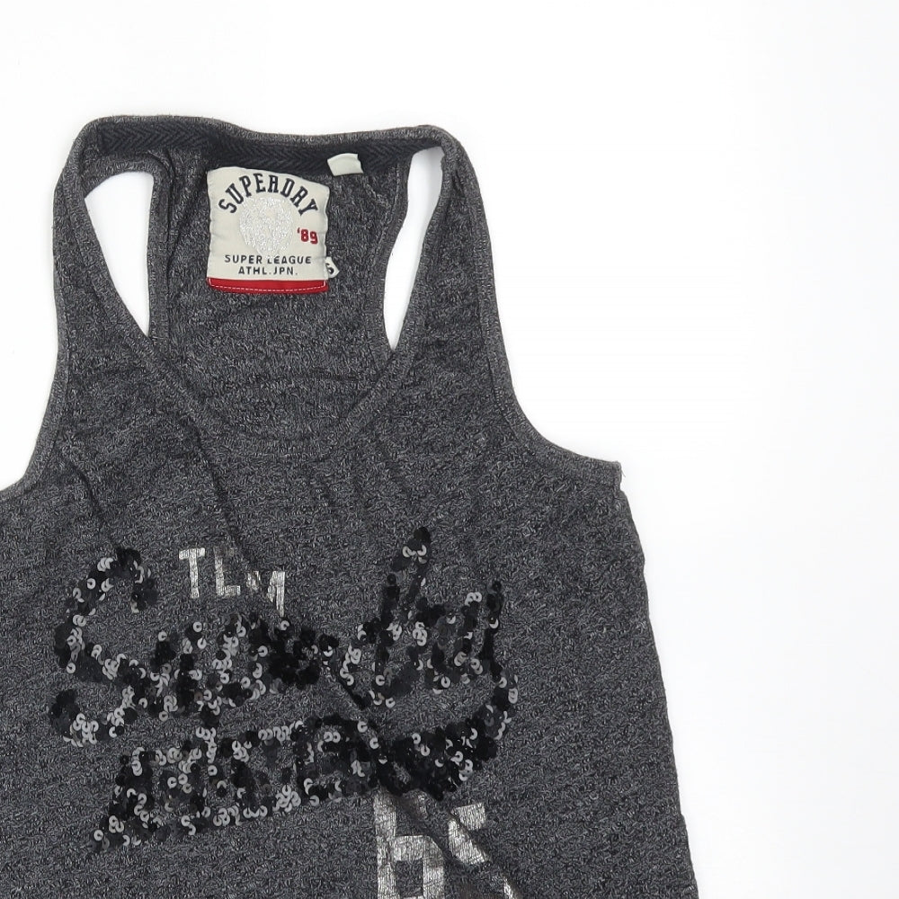 Superdry Womens Grey  Cotton Basic Tank Size 10 Scoop Neck