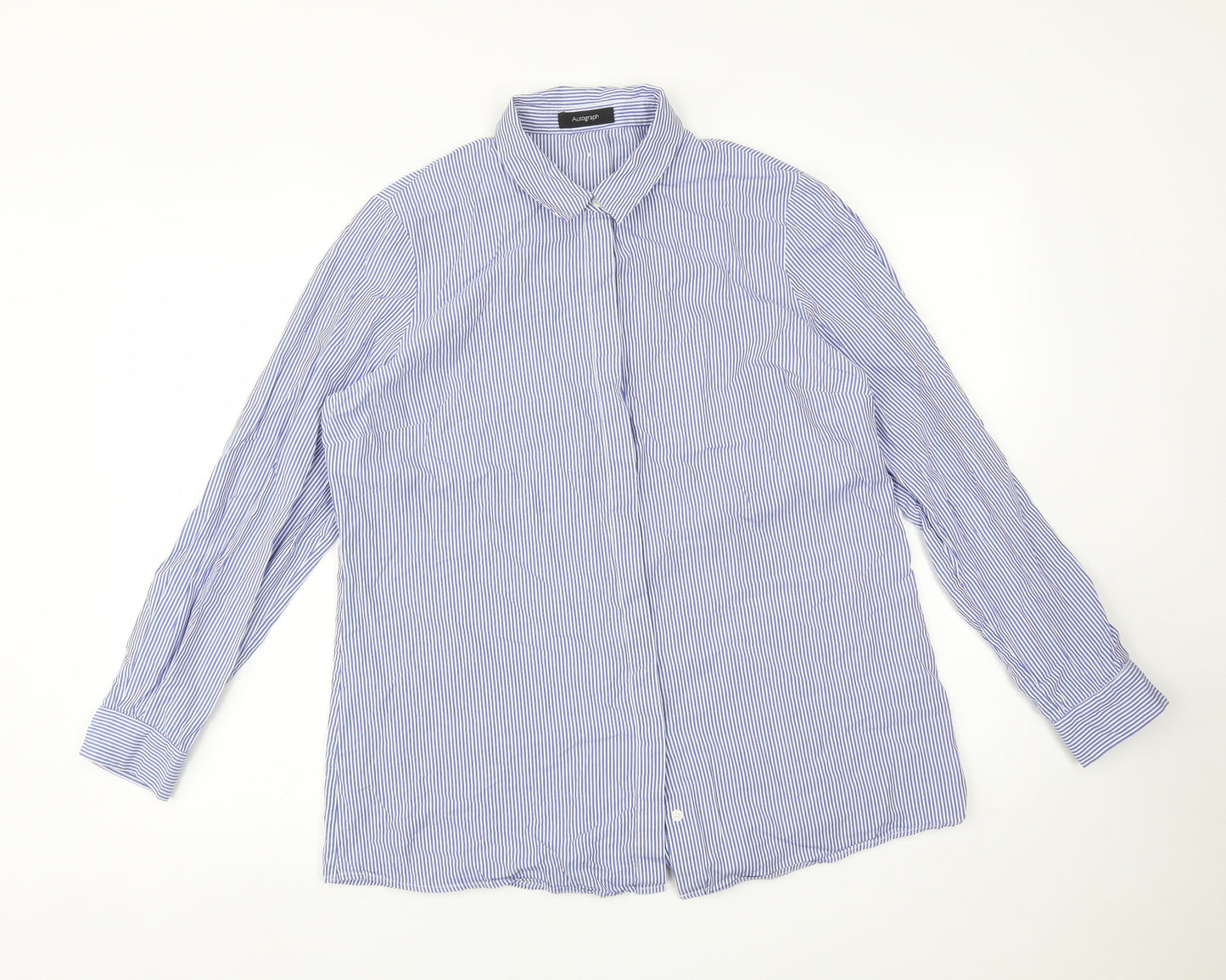 Autograph Womens Multicoloured Striped Cotton Basic Button-Up Size 14 Collared