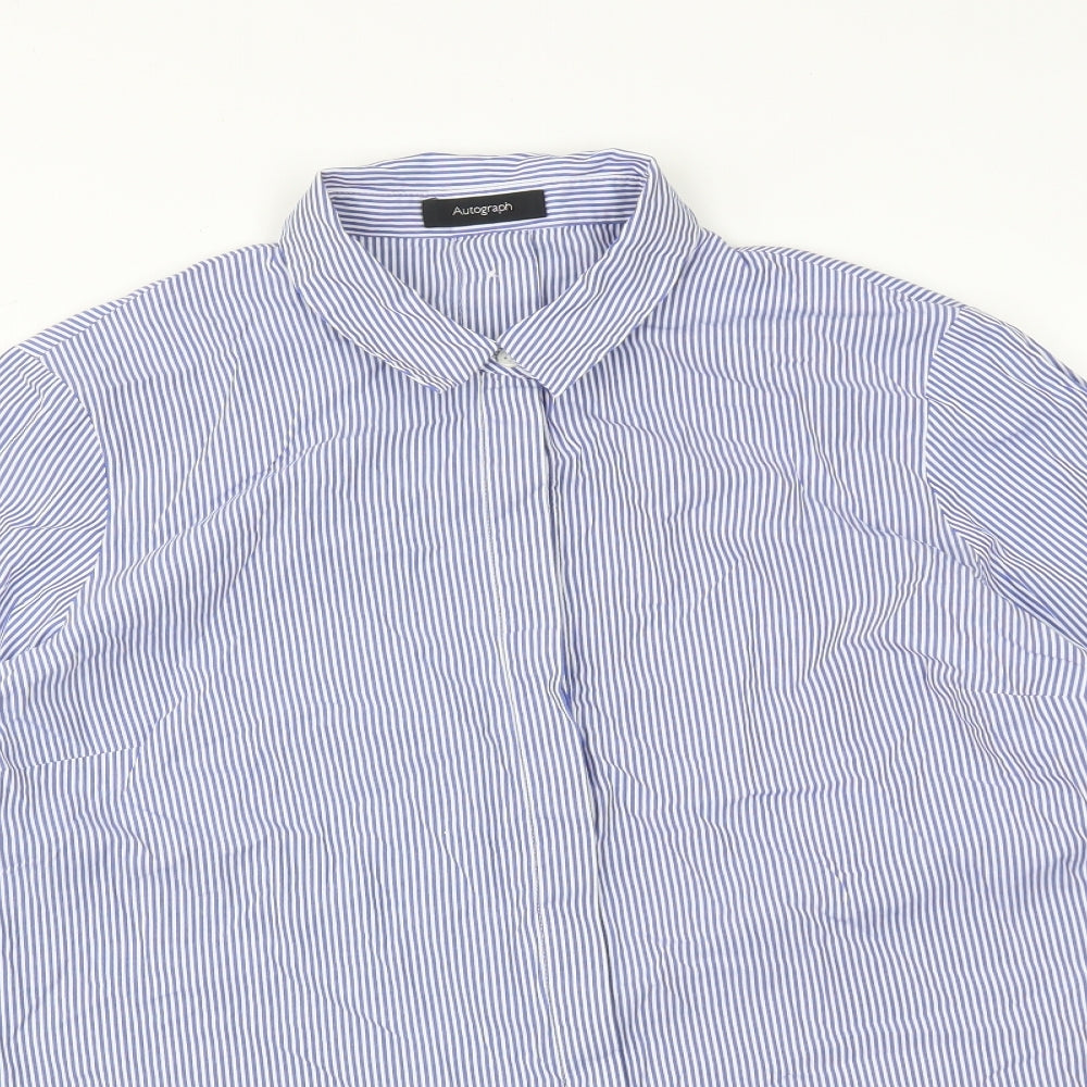 Autograph Womens Multicoloured Striped Cotton Basic Button-Up Size 14 Collared