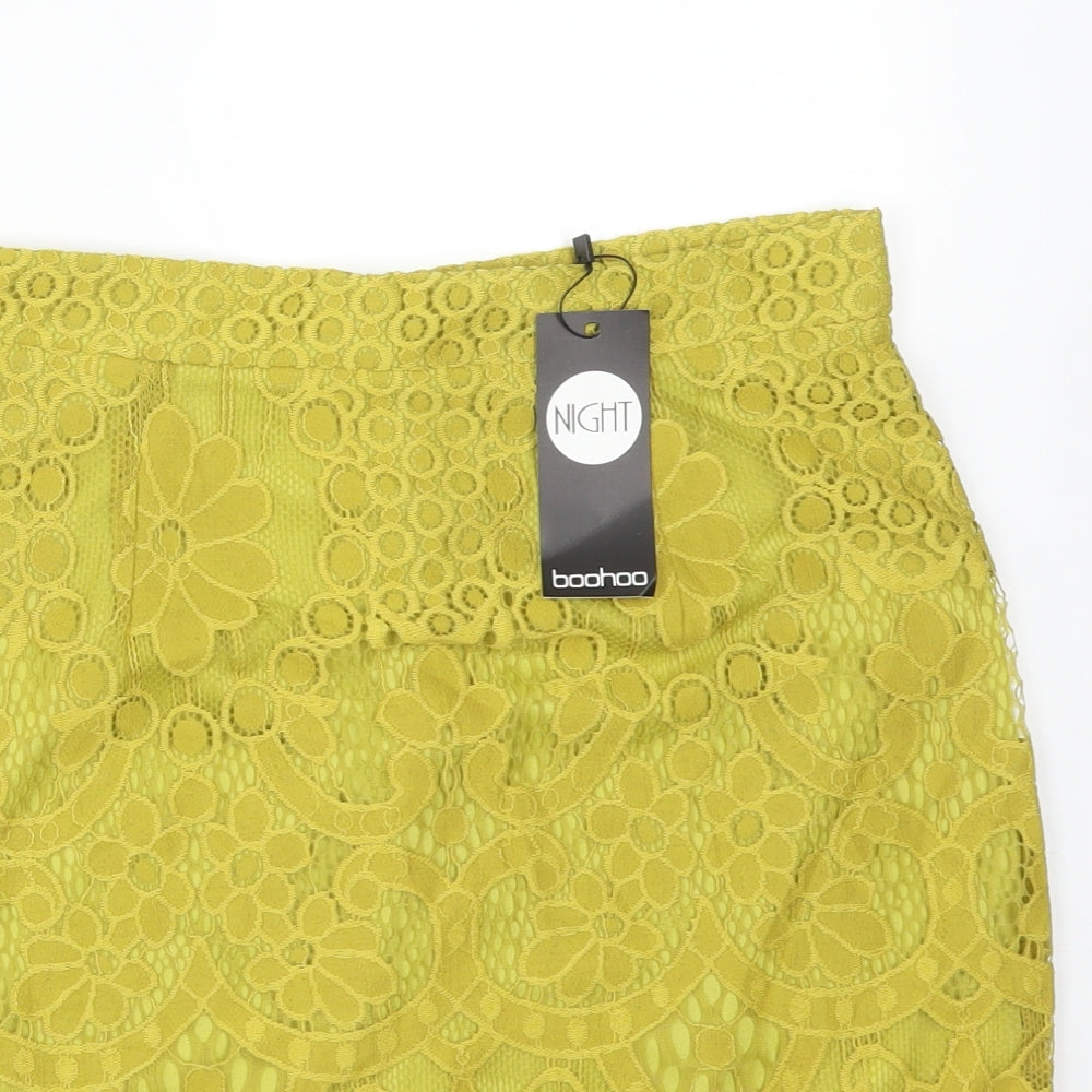 Boohoo Womens Green Floral Polyester Straight & Pencil Skirt Size 10