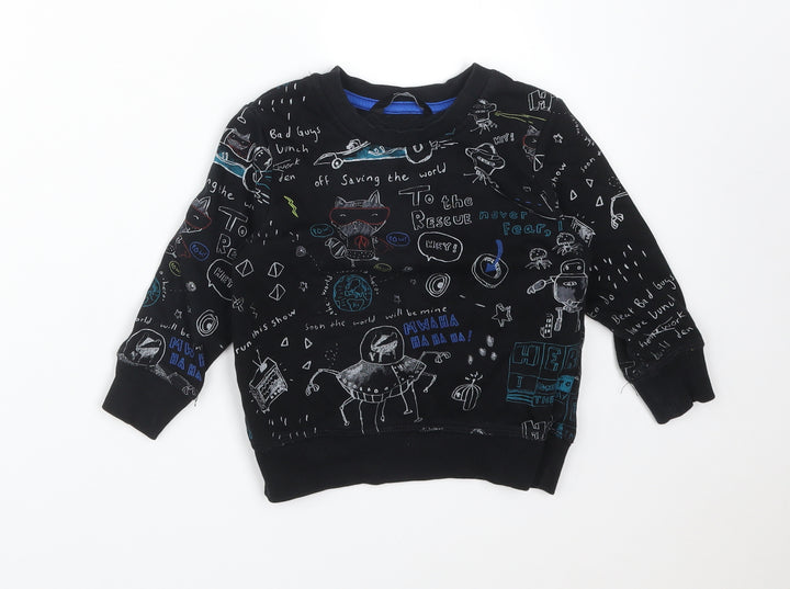 George Boys Black Geometric Cotton Basic T-Shirt Size 12-18 Months Crew Neck - TO THE RESCUE. OFF SAVING THE WORLD