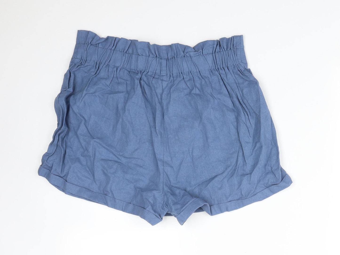 Primark Womens Blue  Linen Paperbag Shorts Size 14  Regular