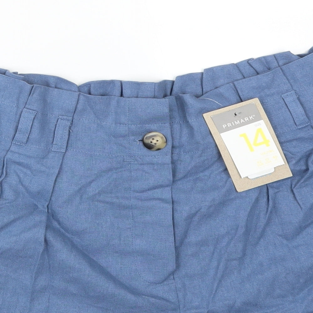 Primark Womens Blue  Linen Paperbag Shorts Size 14  Regular
