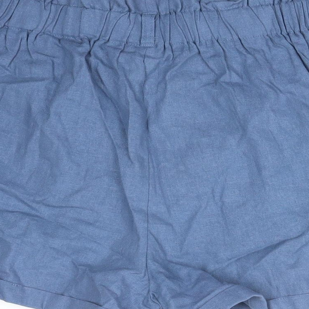 Primark Womens Blue  Linen Paperbag Shorts Size 14  Regular