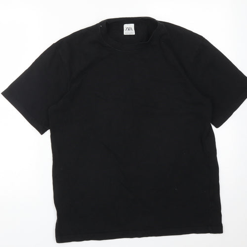 Zara Mens Black  Cotton  T-Shirt Size M Crew Neck